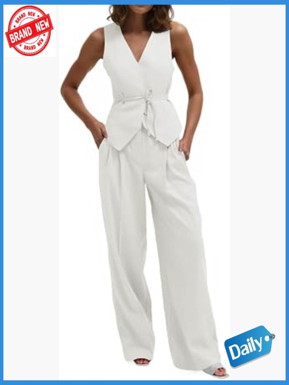 2 Piece Vest & Wide Leg Pants Set Blazer Business Casual Suit